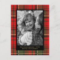Modern Typewriter Red and Gold Plaid Photo Holida