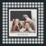 Modern Typewriter | Your Photo on Black Gingham Faux Canvas Print<br><div class="desc">This simple and stylish print says "we love you" in typewriter text,  with your favourite personal photo. The background is decorated with a black gingham pattern. You can easily change the text to make it special for a grandma or grandpa,  husband or wife,  or anyone else you care about!</div>