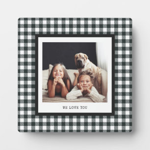 Modern Typewriter   Your Photo on Black Gingham Plaque