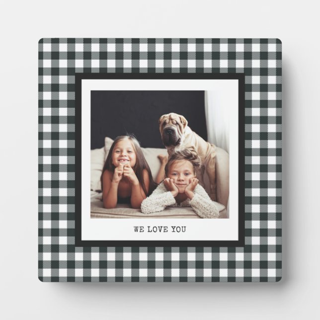 Modern Typewriter | Your Photo on Black Gingham Plaque (Front)