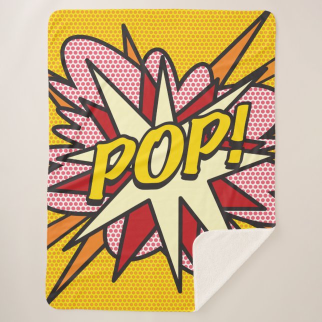 Modern Typographic Comic Book POP Trendy Fun Sherpa Blanket (Front)