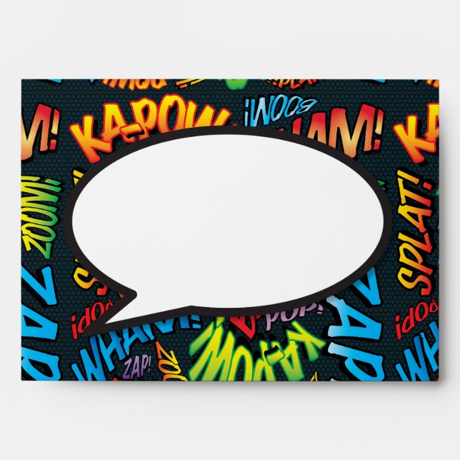 Modern Typographic Fun Speech Bubble Comic Book Envelope (Front)