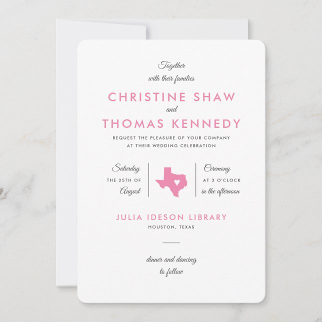 Modern Typographic Invitations for Texas Wedding (Front)