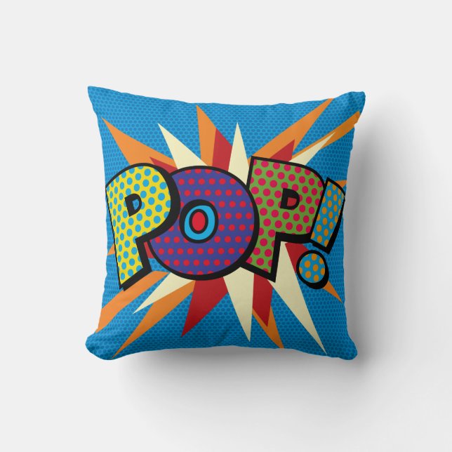 Modern Typographic  POP Comic Book Pop Art Throw Pillow (Front)