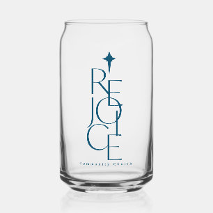 Modern, typographic REJOICE & star Christmas  Can Glass