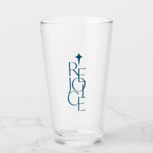 Modern, typographic REJOICE & star Christmas  Glass