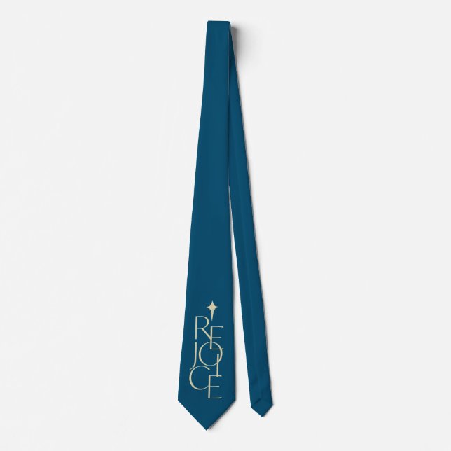 Modern, typographic REJOICE & star Christmas  Tie (Front)