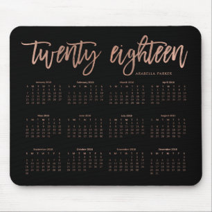 Modern Typography 2018 Calendar Faux Rose Gold Mouse Pad