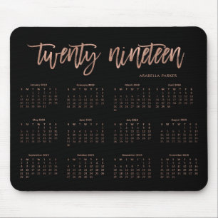 Modern Typography 2019 Calendar Faux Rose Gold Mouse Pad