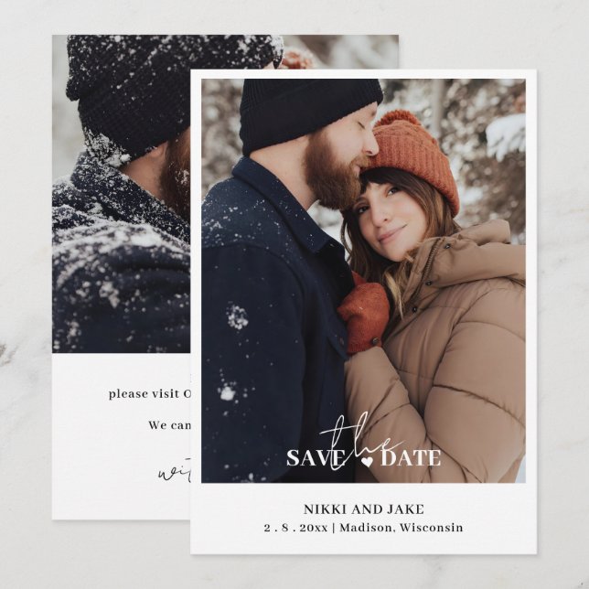 Modern Typography 2 Photo Simple Elegant Wedding  Save The Date (Front/Back)