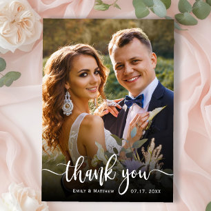 Modern Typography 2 Photo Wedding Thank You Card