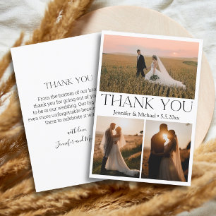 modern typography 3 photos collage wedding thank you card