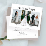 Modern  typography 3 photos wedding thank you card<br><div class="desc">Simple minimalist trendy typography personalized wedding thank you small MINI SIZE BUDGET affordable note card with three photos,  your custom text,  and signature (envelopes included).</div>