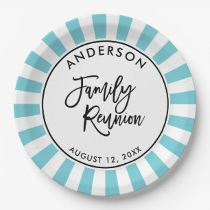 Modern Typography and Stripes Family Reunion Paper Plate
