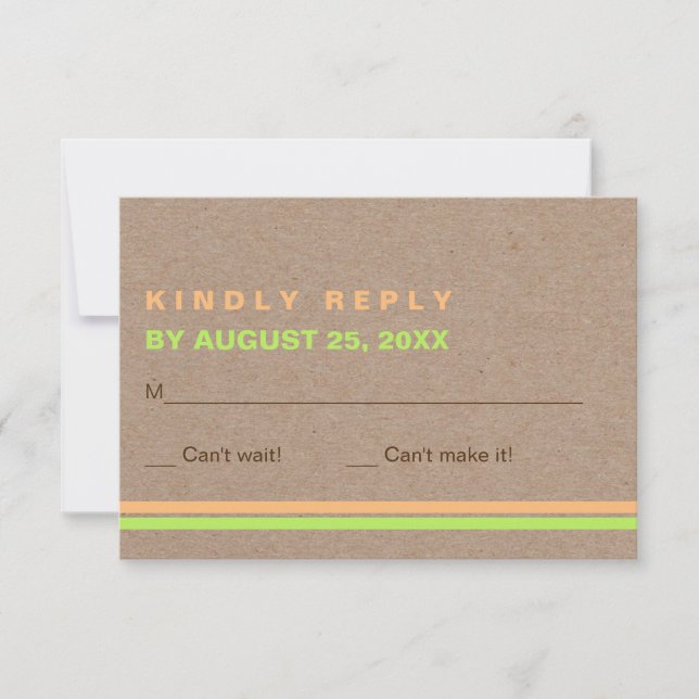 Modern typography and stripes rustic wedding RSVP Card (Front)