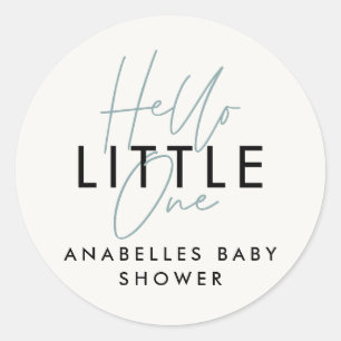 Modern typography baby shower hello little one classic round sticker