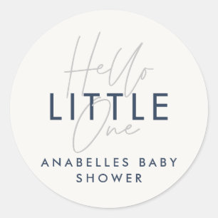 Modern typography baby shower hello little one classic round sticker