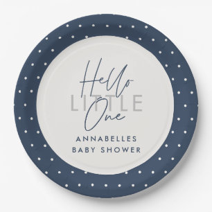 Modern typography baby shower hello little one paper plate