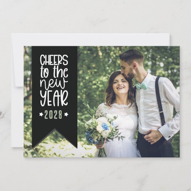 Modern Typography Banner Photo New Year Holiday Card (Front)