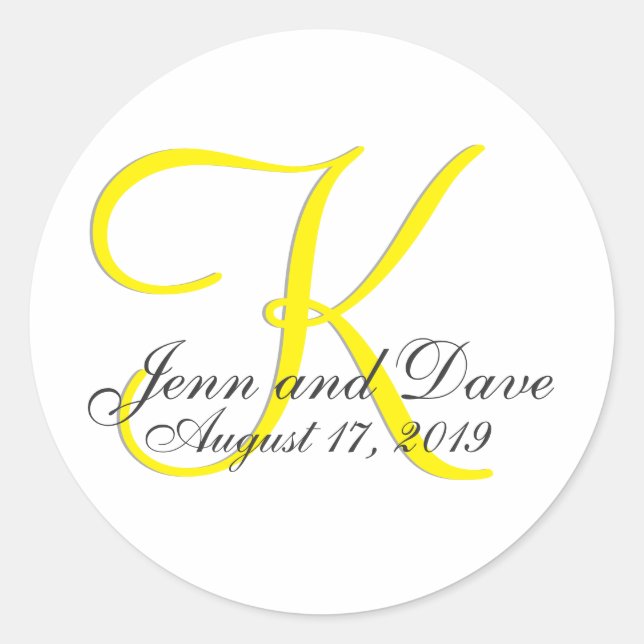 Modern Typography Basic Monogram 3d Wedding Favour Classic Round Sticker (Front)