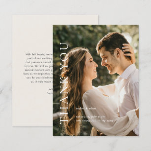 Modern Typography Beige Elegant Photo Wedding Thank You Card