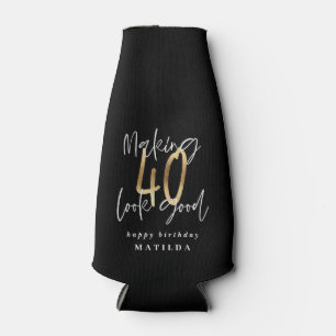 Modern typography black and gold 40th birthday bottle cooler