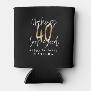 Modern typography black and gold 40th birthday can cooler