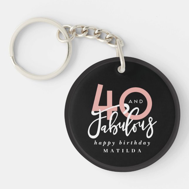 Modern typography black and pink 40th birthday keychain (Front)