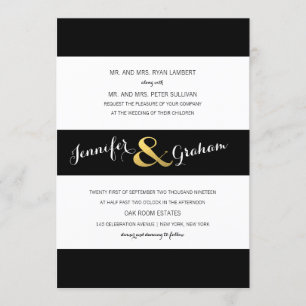 Modern Typography Black and White Stripes Gold Invitation