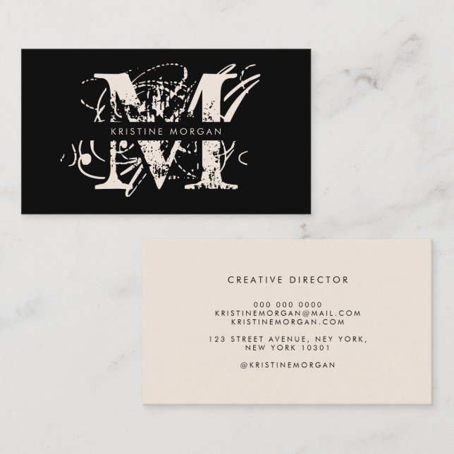 Modern typography black beige monogram name business card (Front/Back)