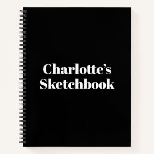 Modern typography black custom name sketchbook notebook