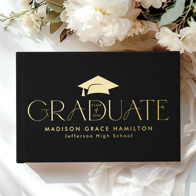 Modern Typography Black Photo Graduation Guest Book (Creator Uploaded)