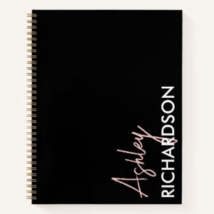 Modern Typography Black Pink Name Spiral Notebook