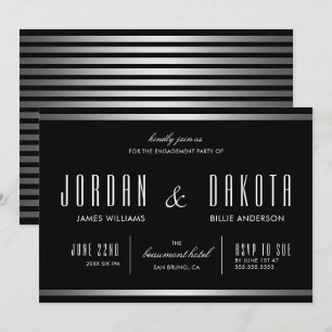 Modern Typography Black & Silver Engagement Party Invitation