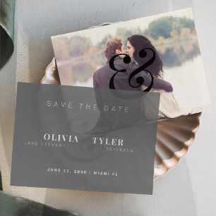 Modern typography black wedding save date overlay vellum invitations