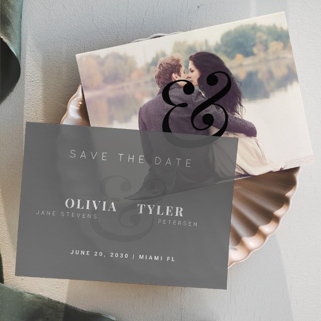 Modern typography black wedding save date overlay vellum invitations (Creator Uploaded)