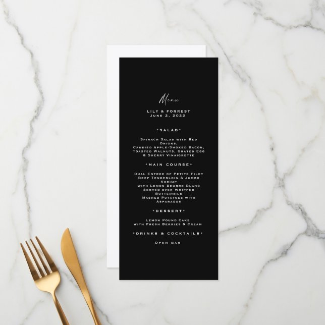 Modern Typography Black & White Long Menu (Front/Back In Situ)