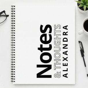 Modern Typography Black White Notes And Thoughts Notebook