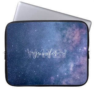 Modern Typography Blue Purple Galaxy Laptop Sleeve