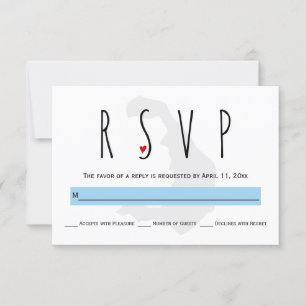 Modern typography blue Santorini wedding RSVP card