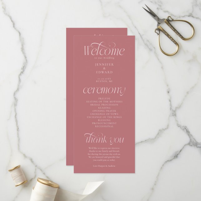 Modern Typography Blush Pink Wedding Program (Front/Back In Situ)