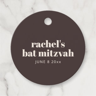 Modern Typography Brown Bat Mitzvah Personalized Favour Tags