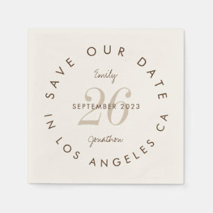 Modern Typography Brown Cream Save the Date Napkin