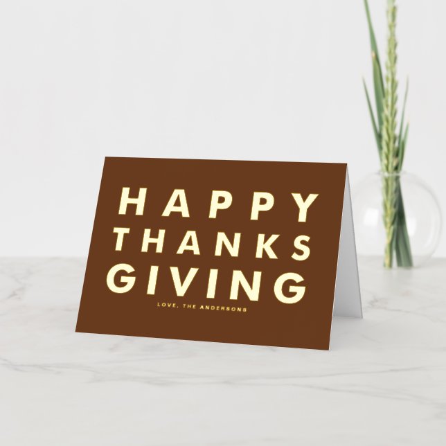 Modern Typography Brown Happy Thanksgiving Gold Foil Greeting Card (Front)