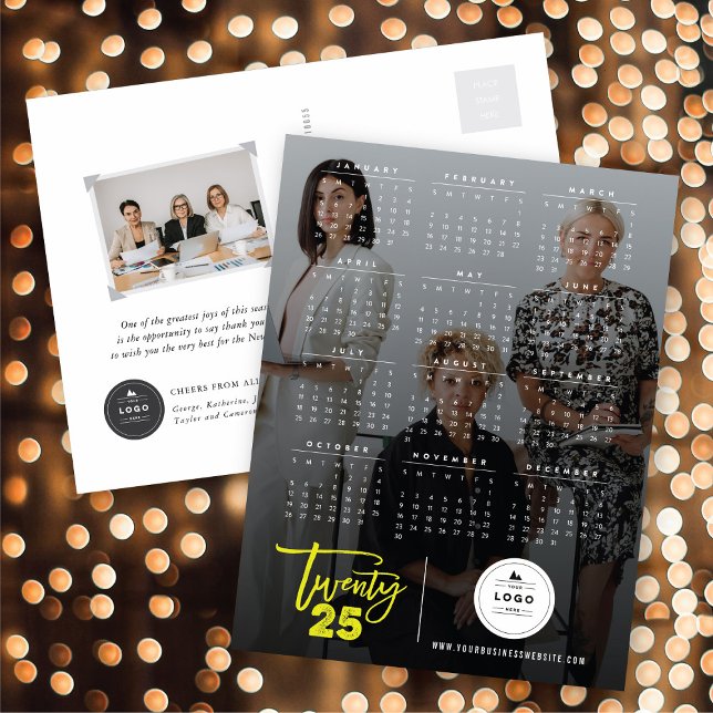 Modern Typography Brush Script 2025 Calendar Photo Holiday Postcard (Modern Typography Brush Script 2025 Calendar Photo Holiday Postcard @ fat_fa_tin)