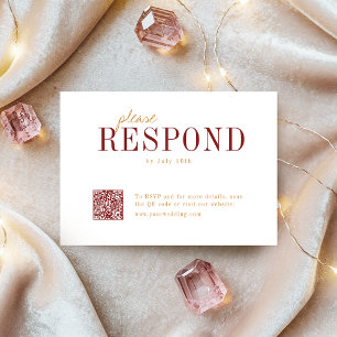 Modern typography burgundy fall wedding QR code RSVP Card
