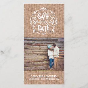 MODERN TYPOGRAPHY BURLAP SAVE THE DATE CARD