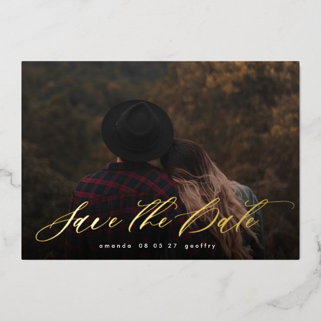Modern Typography Calligraphy Photo Save the Date (Front)