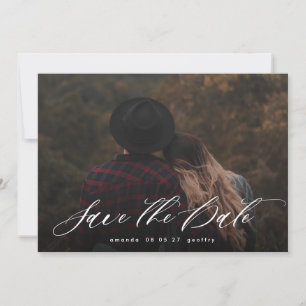 Modern Typography Calligraphy White Overlay Photo Save The Date