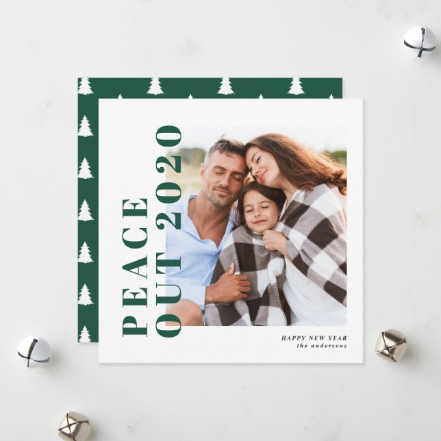 Modern typography chic peace out new year holiday card (Front/Back In Situ)